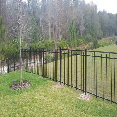 black iron fence around a yard